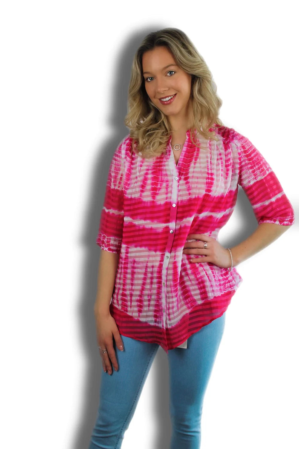 Yauvan Magenta & White Tie-Dye Blouse