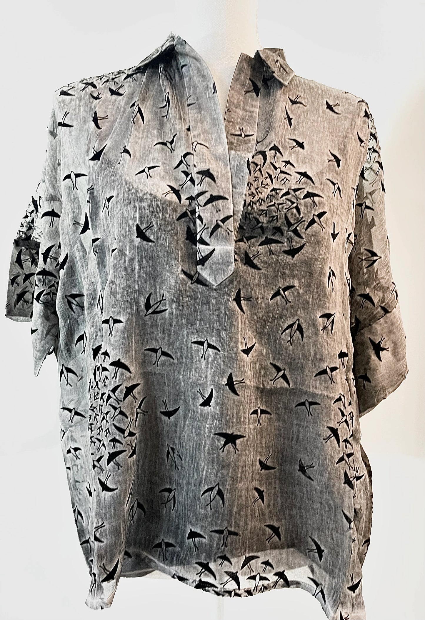 Yauvan Charcoal Swallow Embossed Blouse With Slip