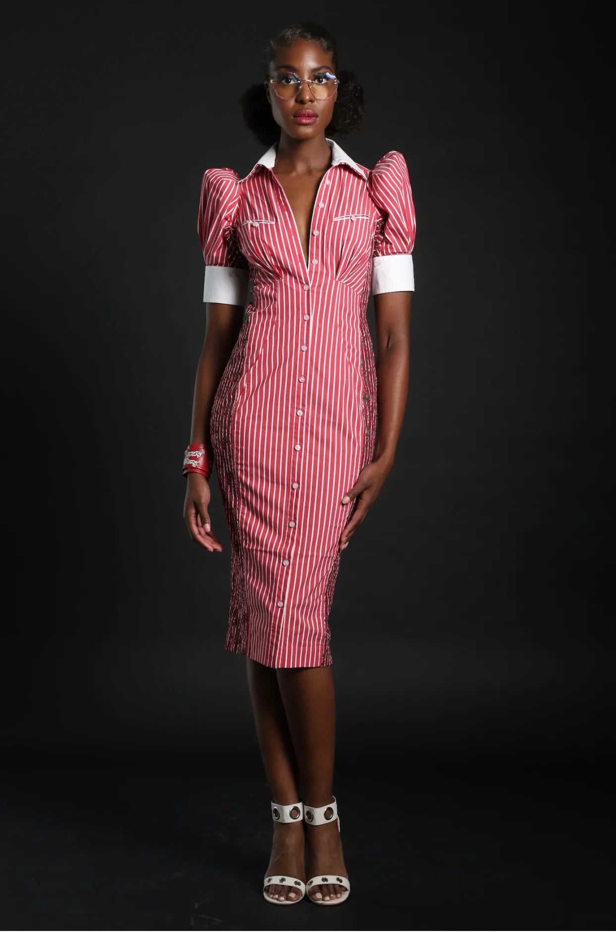 In Earnest Short Puff Sleeve Hourglass Shirtdress