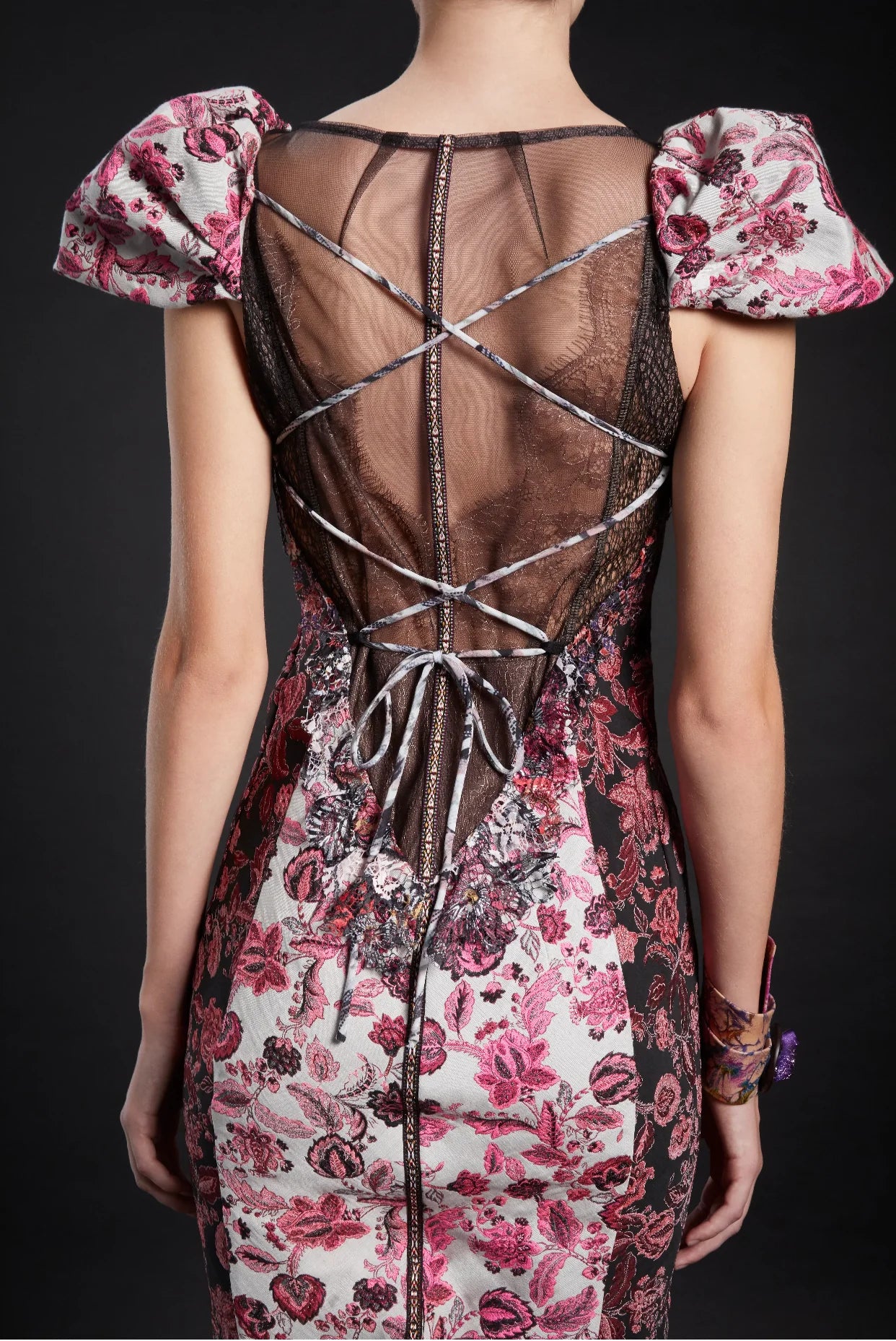 In Earnest Brocade Puff-Sleeve Sheath Dress
