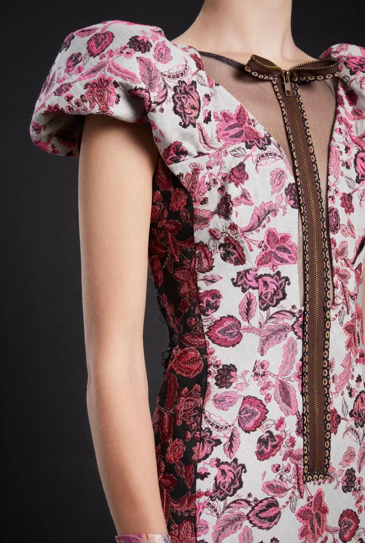 In Earnest Brocade Puff-Sleeve Sheath Dress