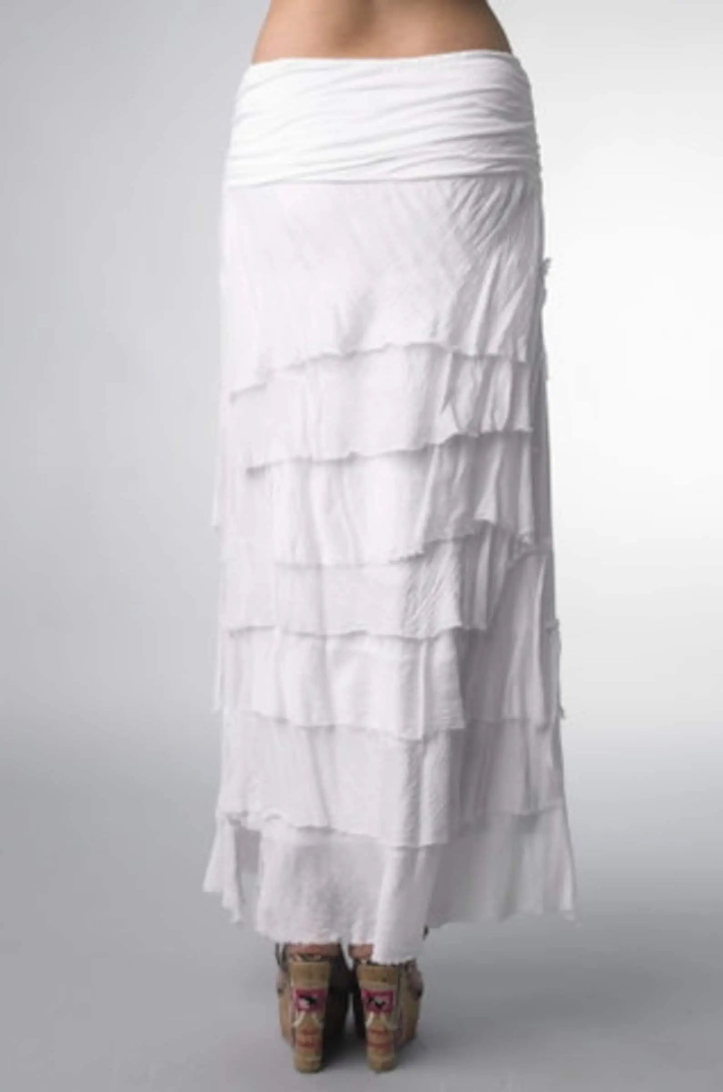 Karamel Collection Tier Layered Ruffled Silk Long Skirt