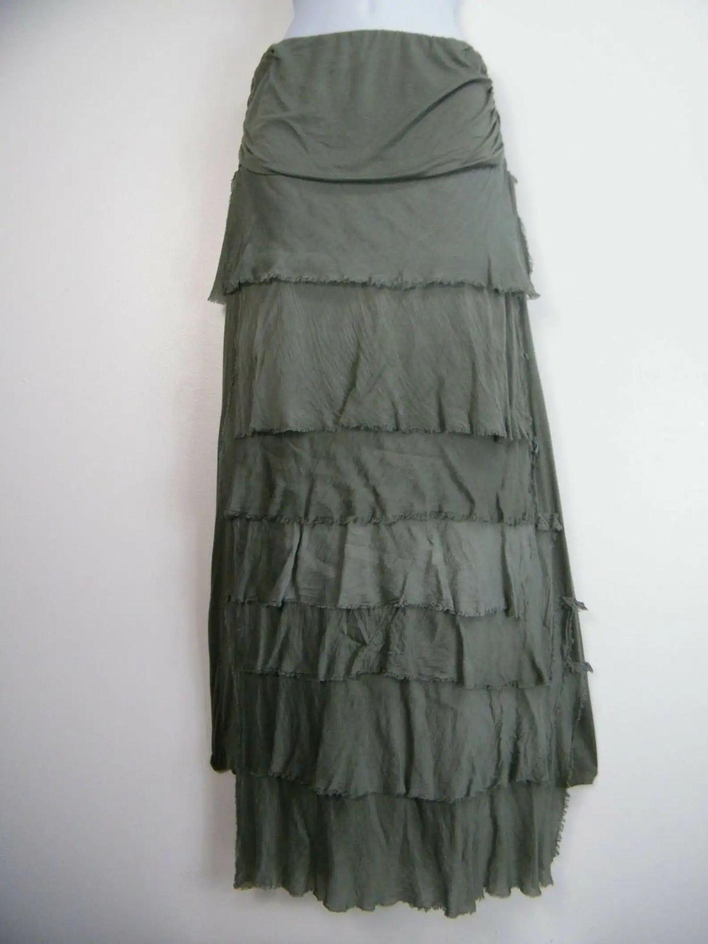 Karamel Collection Tier Layered Ruffled Silk Long Skirt