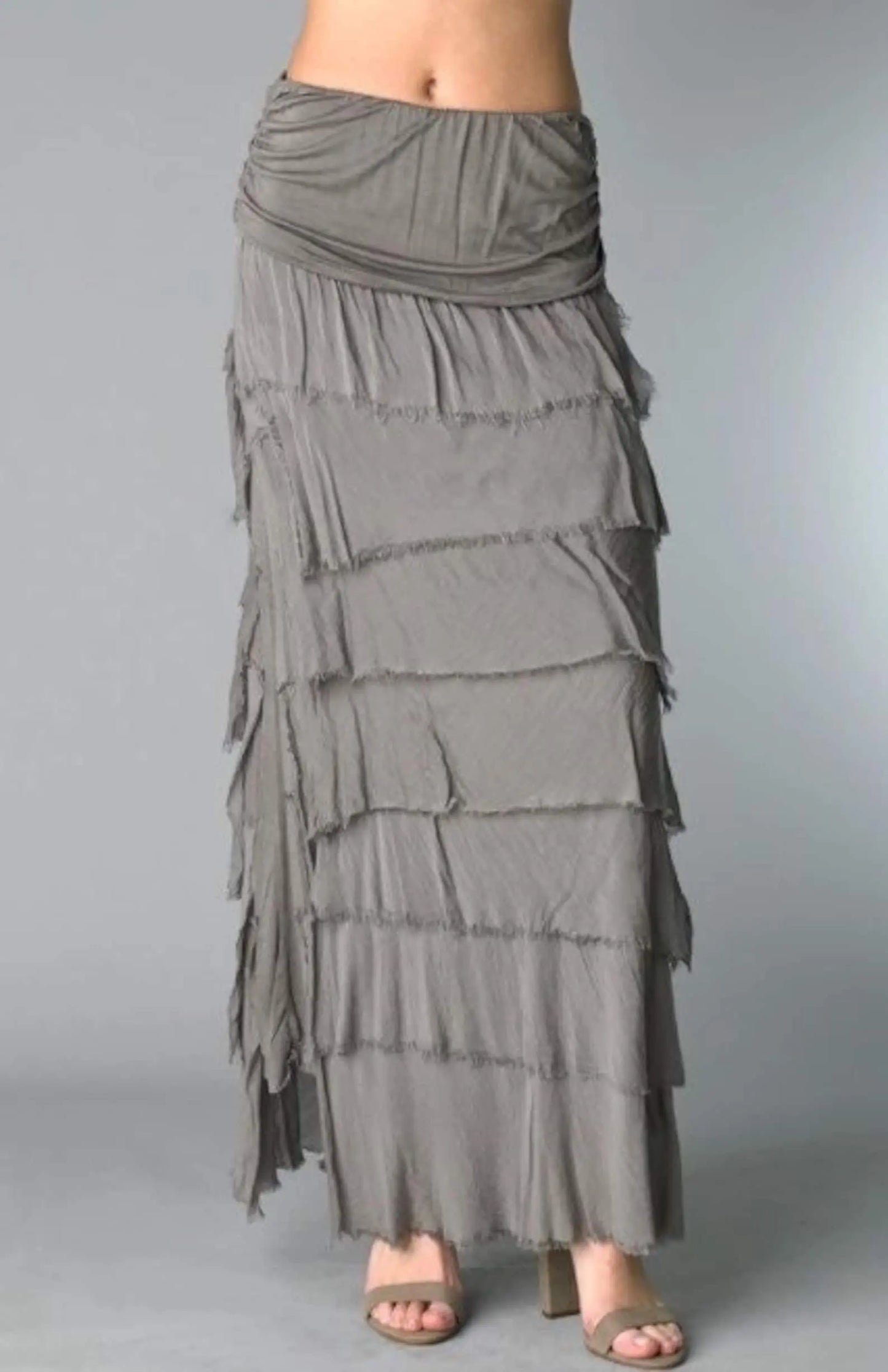 Karamel Collection Tier Layered Ruffled Silk Long Skirt