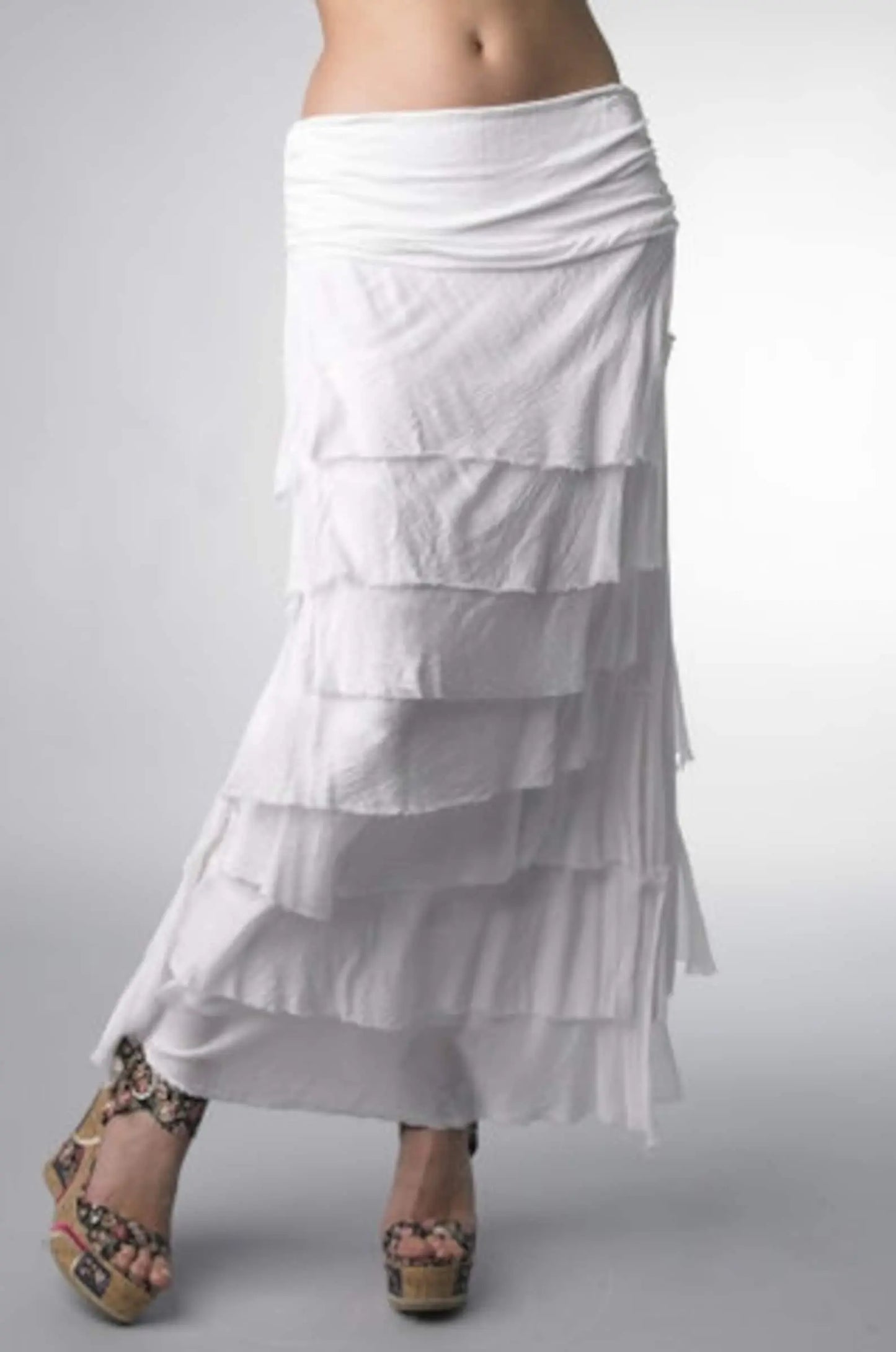 Karamel Collection Tier Layered Ruffled Silk Long Skirt