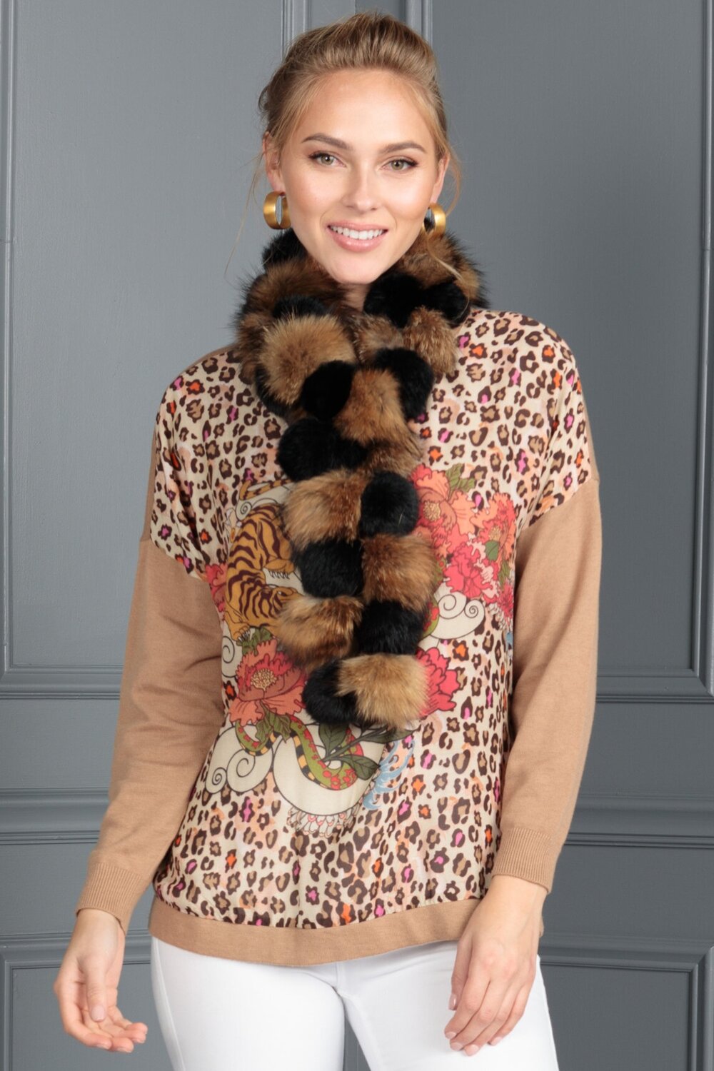 FRR Color Block Rex Rabbit Fur Scarf