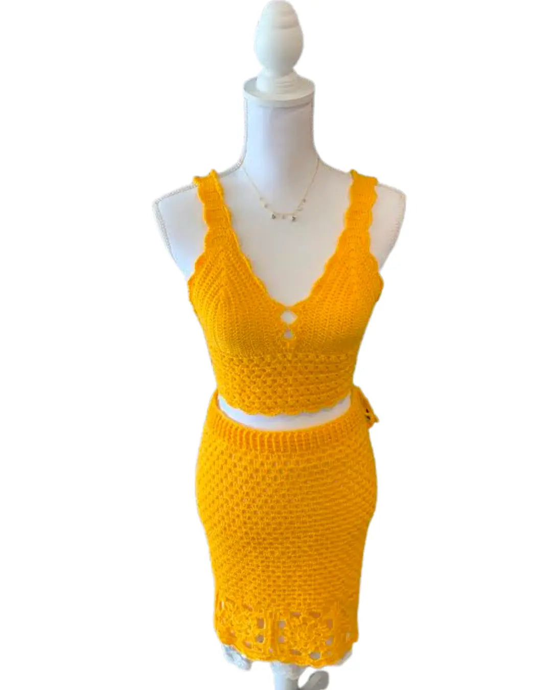 Mary Rock Designs Sunshine Yellow Crochet Two-Piece Beach Set