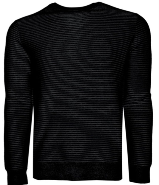 Georg Roth Black Dimensional Stripe Crew Neck Sweater
