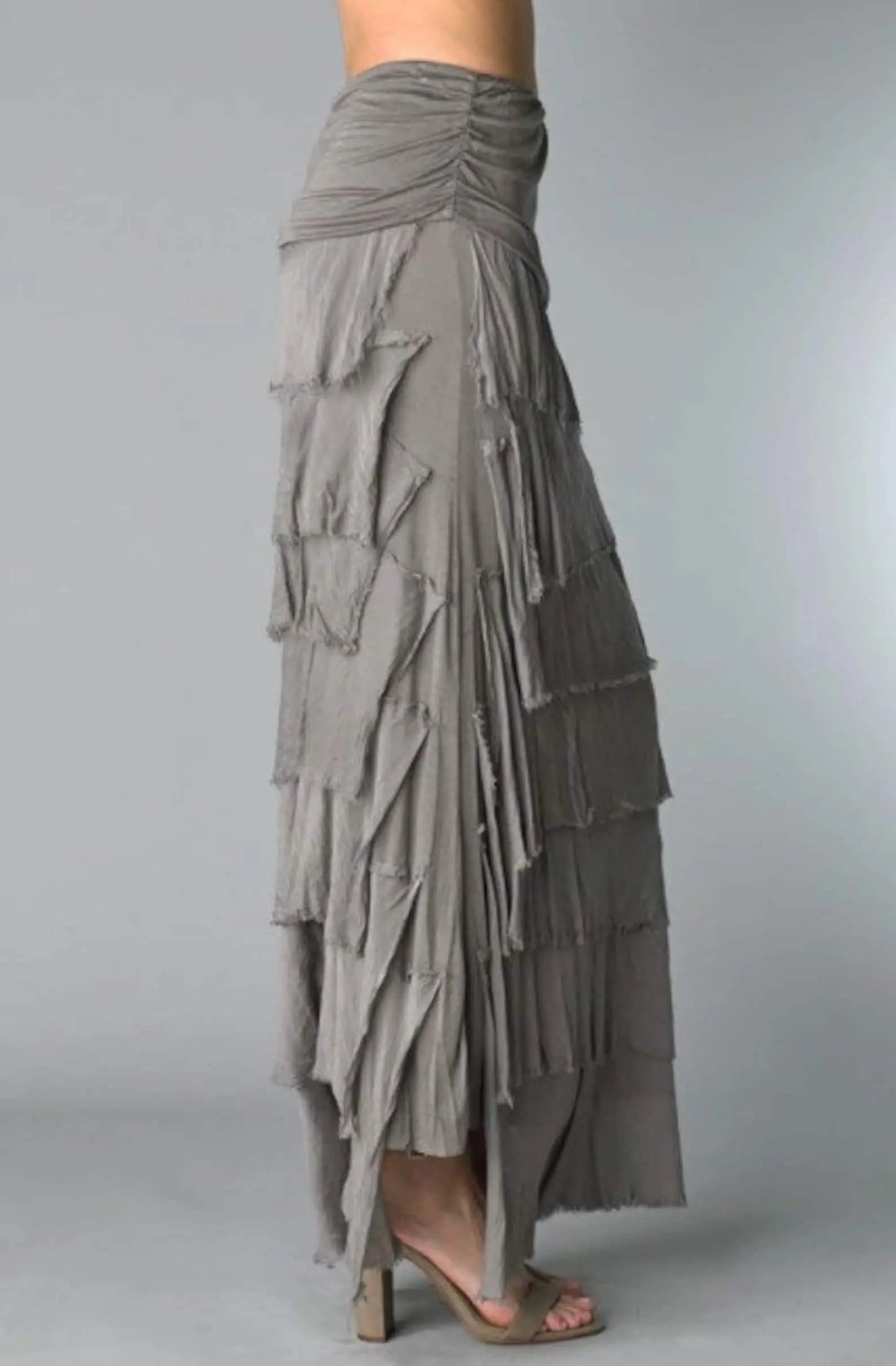 Karamel Collection Tier Layered Ruffled Silk Long Skirt