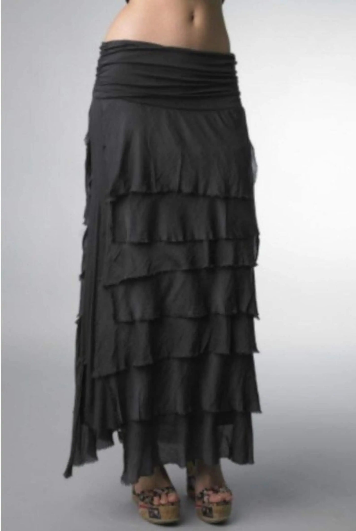 Karamel Collection Tier Layered Ruffled Silk Long Skirt