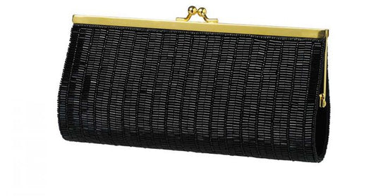 Black Tile-Beaded Frame Clutch