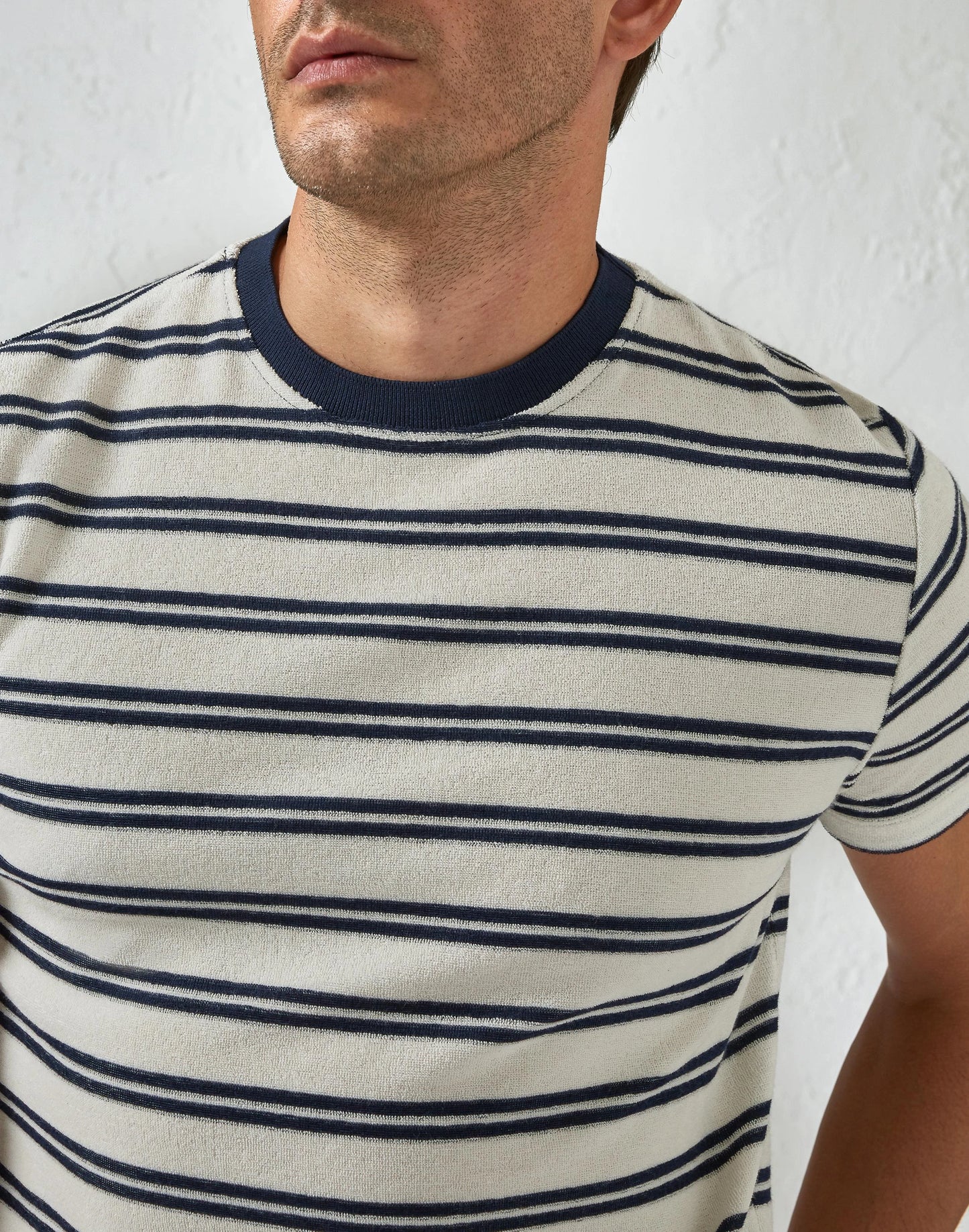 Lardini White & Blue Striped Terry Jersey T-Shirt