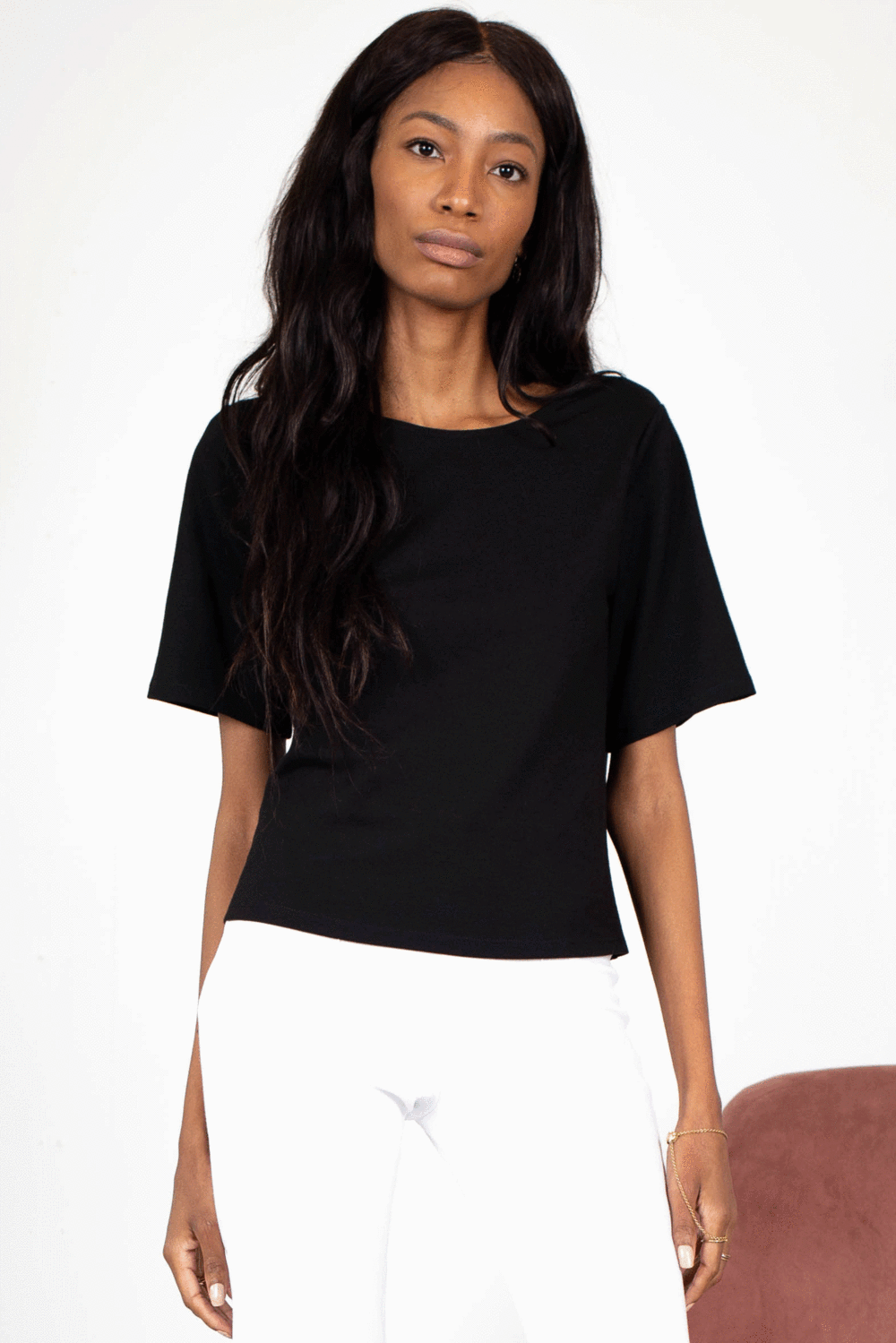 Ponte Knit Short Sleeve Top Extended