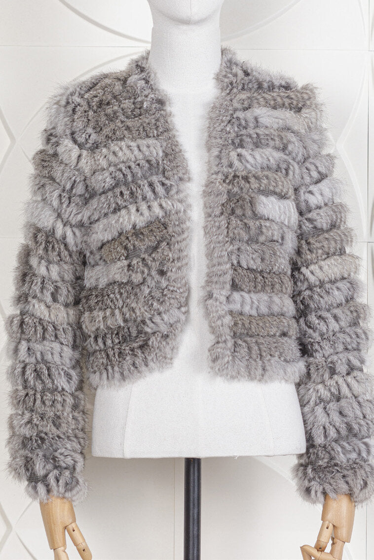 Long Sleeve Knit Jacket With Knitted Rabbit