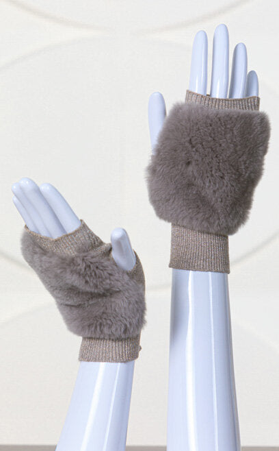 Metallic Knit Rex Rabbit Fingerless Gloves