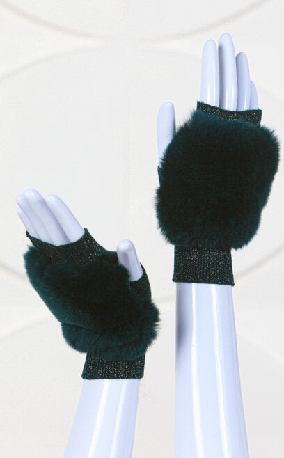 Metallic Knit Rex Rabbit Fingerless Gloves