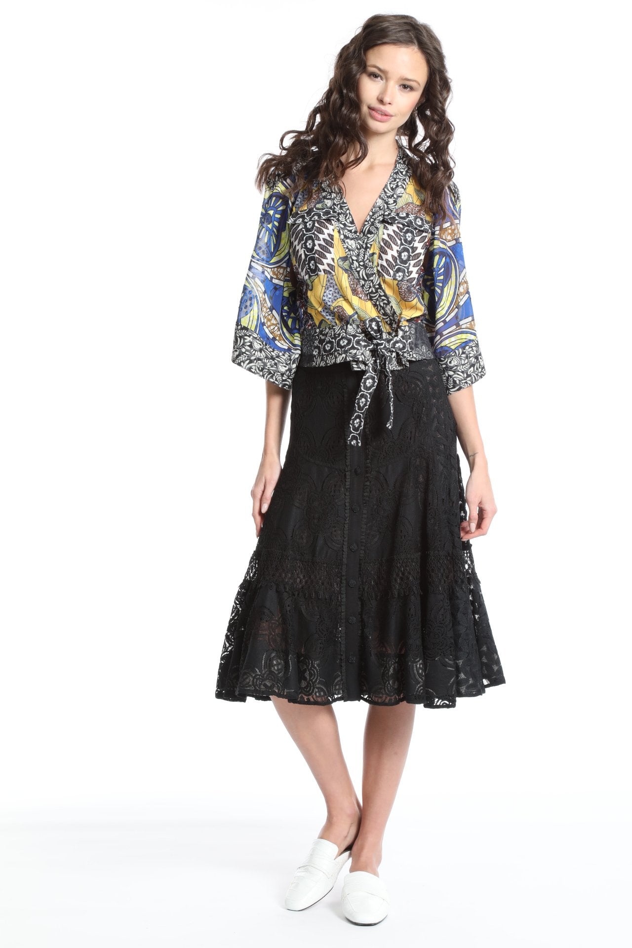 In Earnest Onyx Lace Flared Skirt