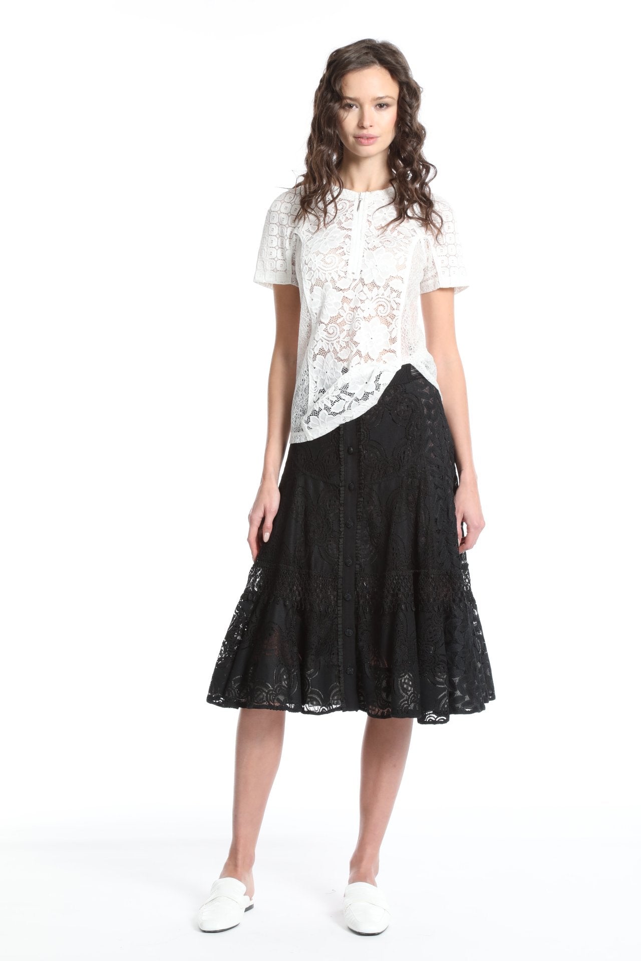 In Earnest Onyx Lace Flared Skirt