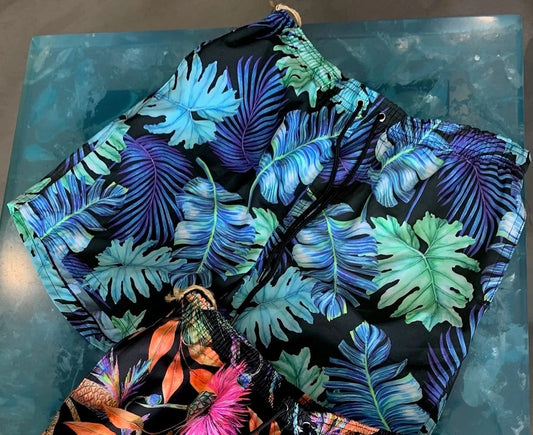 Wayra Beachwear Tropical Leaf Swim Trunks