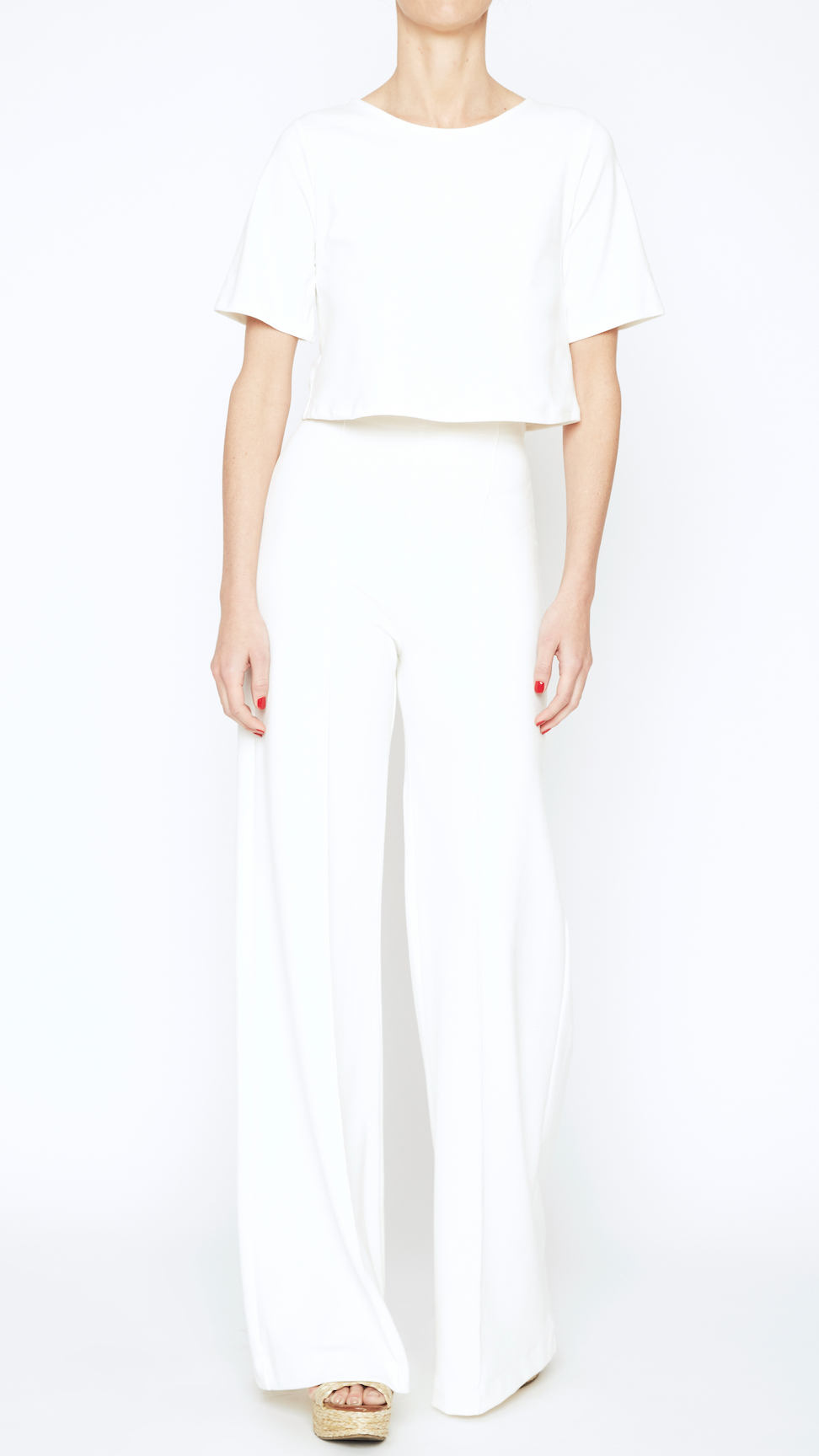 Ponte Knit Short Sleeve Crop Top