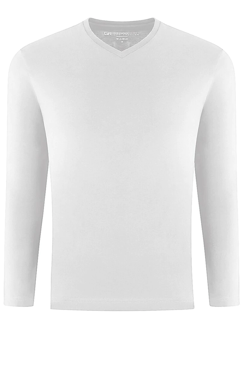 Georg Roth Pima White V-Neck Long Sleeve Tee